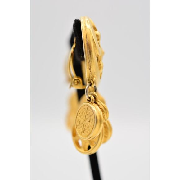 Givenchy Vintage Coin Clip On Earrings Brushed Gold Logo Etruscan Signed BinQ - Picture 8 of 12